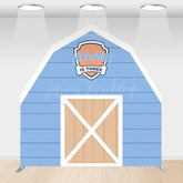 Lofaris Custom Name Wooden Blue Farm Barn Door Arch Backdrop